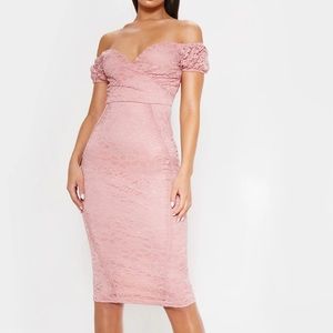 😍😍rose lace bardo wrap midi dress